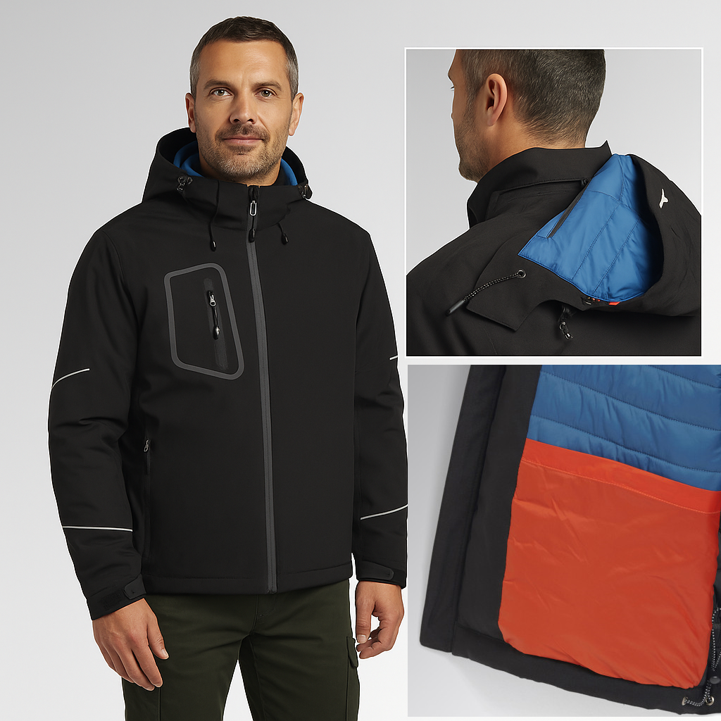 Scurta termoizolanta din softshell, cu gluga detasabila - DIADORA Cross PADDED Black