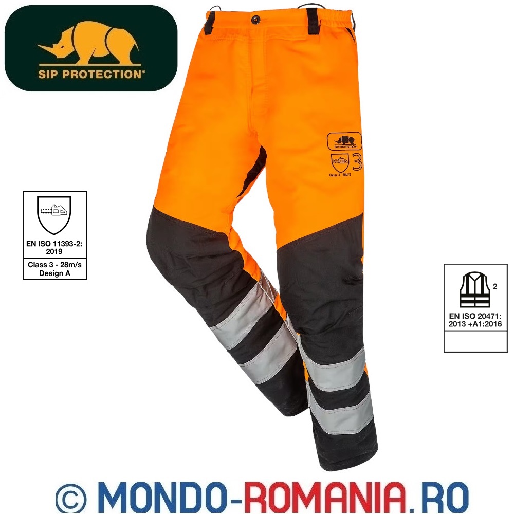 Pantaloni respirabili, reflectorizanti pentru lucrul cu motofierastraul, clasa 3